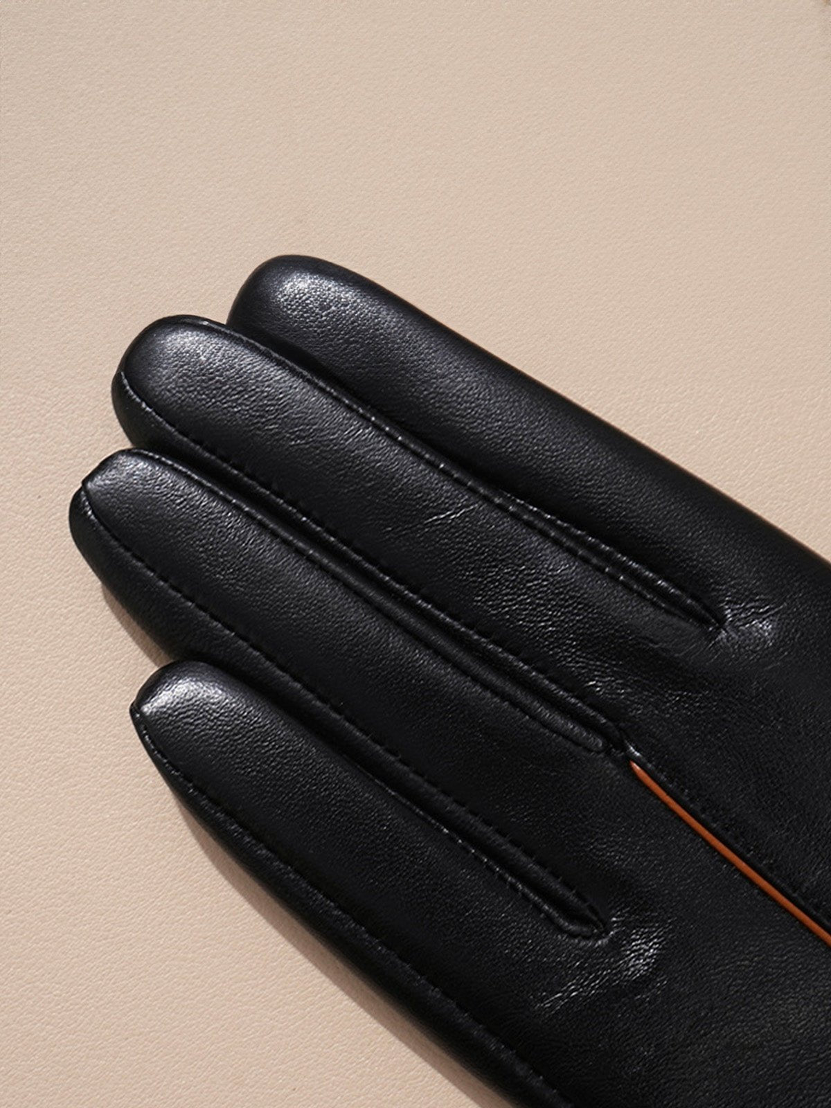 Gants femme en cuir, gants tactiles hiver, accessoire chaud doublé, gants mode élégants, parfaits pour la conduite, modèle Irmène - Écharpe - Noir M