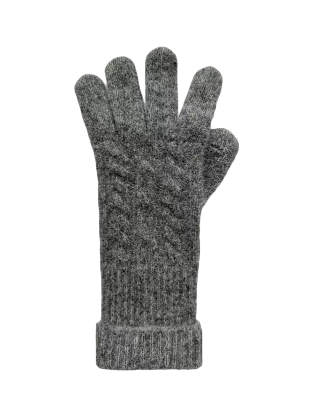 Gants femme hiver, fibre de lapin, maille torsadée douce, toucher tactile, chaud et léger, poignet long côtelé, modèle Patine - Gants - Gris