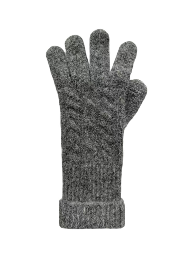 Gants femme hiver, fibre de lapin, maille torsadée douce, toucher tactile, chaud et léger, poignet long côtelé, modèle Patine - Gants - Gris