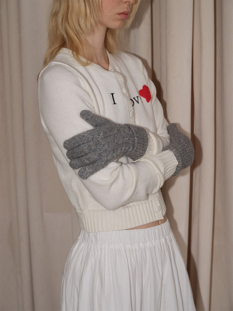 Gants femme hiver, fibre de lapin, maille torsadée douce, toucher tactile, chaud et léger, poignet long côtelé, modèle Patine - Gants - Gris