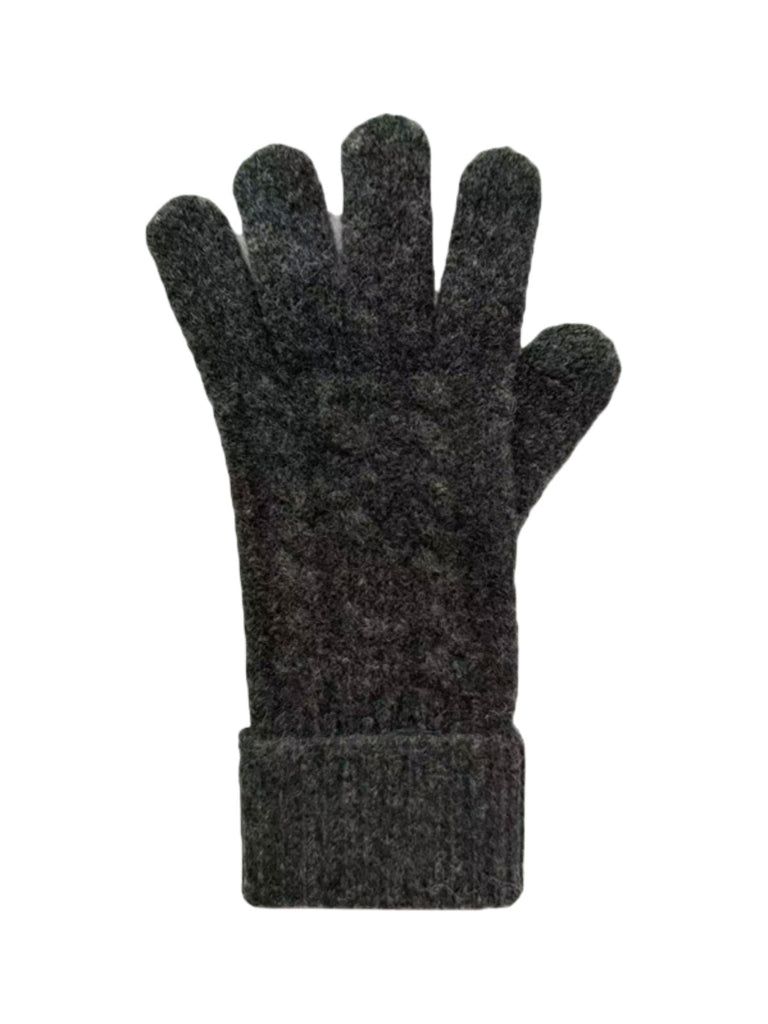 Gants femme hiver, fibre de lapin, maille torsadée douce, toucher tactile, chaud et léger, poignet long côtelé, modèle Patine - Gants - Gris foncé