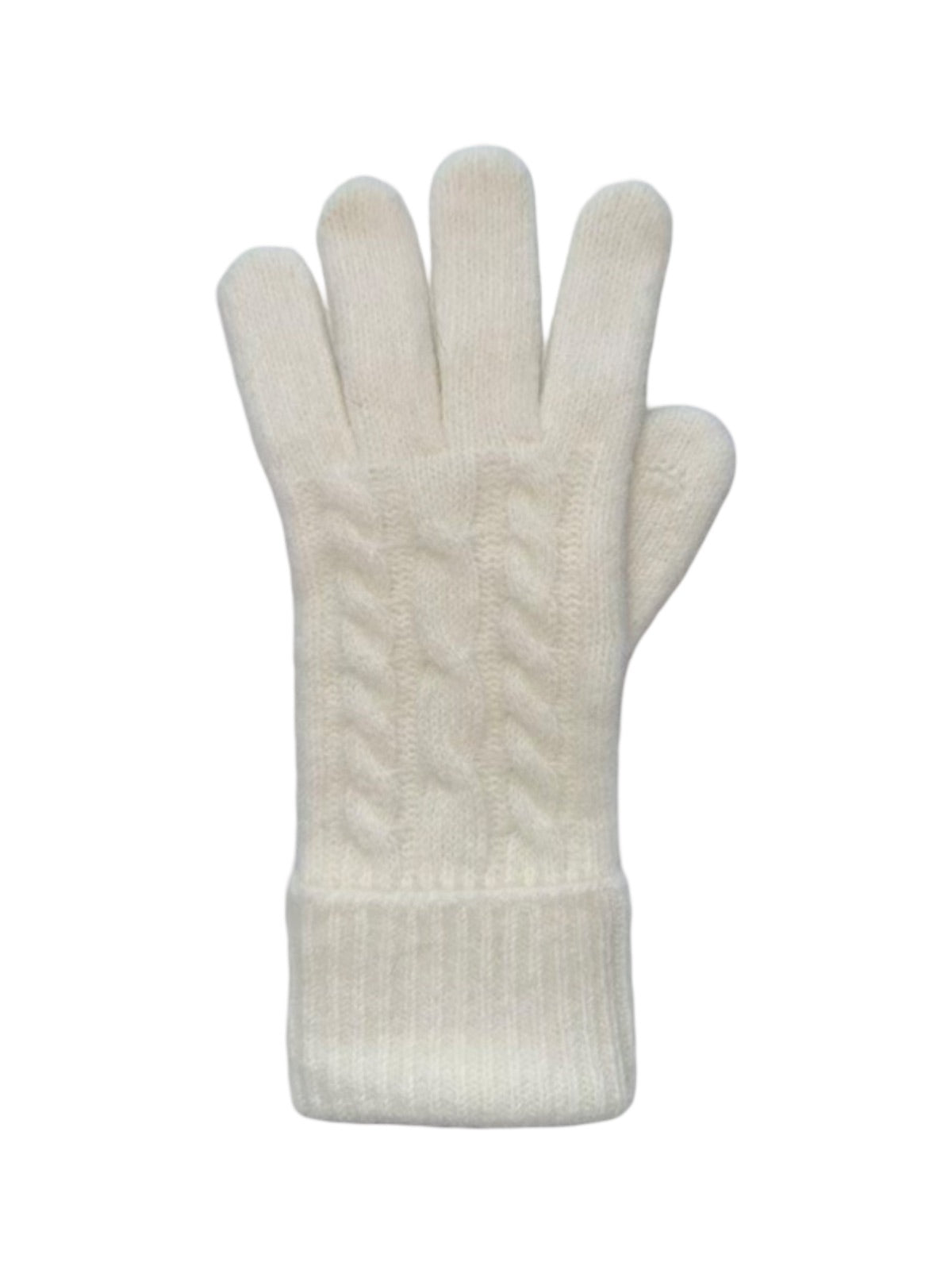 Gants femme hiver, fibre de lapin, maille torsadée douce, toucher tactile, chaud et léger, poignet long côtelé, modèle Patine - Gants - Blanc