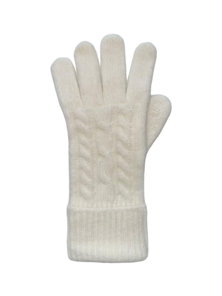 Gants femme hiver, fibre de lapin, maille torsadée douce, toucher tactile, chaud et léger, poignet long côtelé, modèle Patine - Gants - Blanc