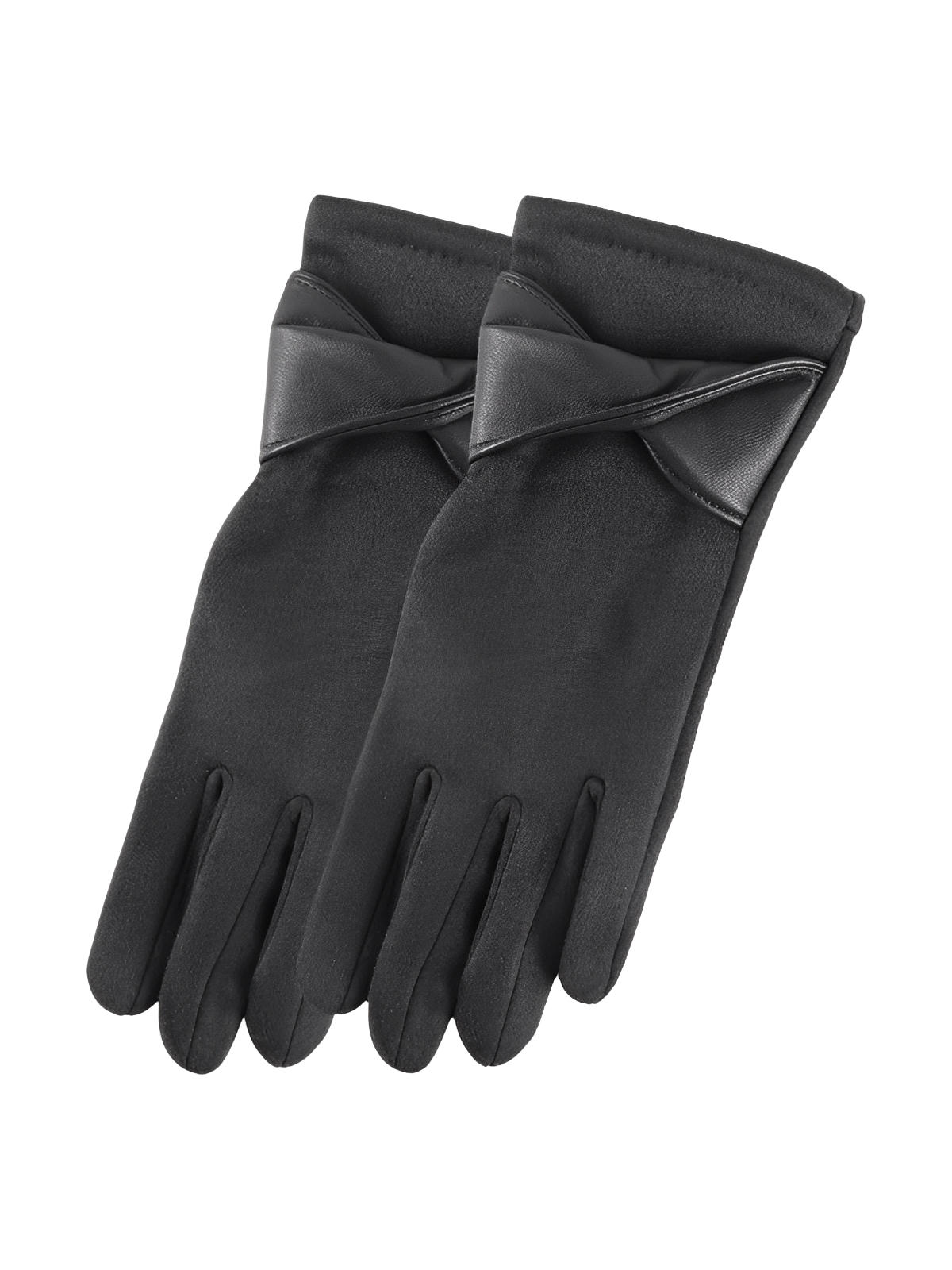 Gants femme hiver, gants tactiles chauds, en suédine doublés, gants chic avec nœud simili vegan, modèle Fouke - Gants - Gris foncé