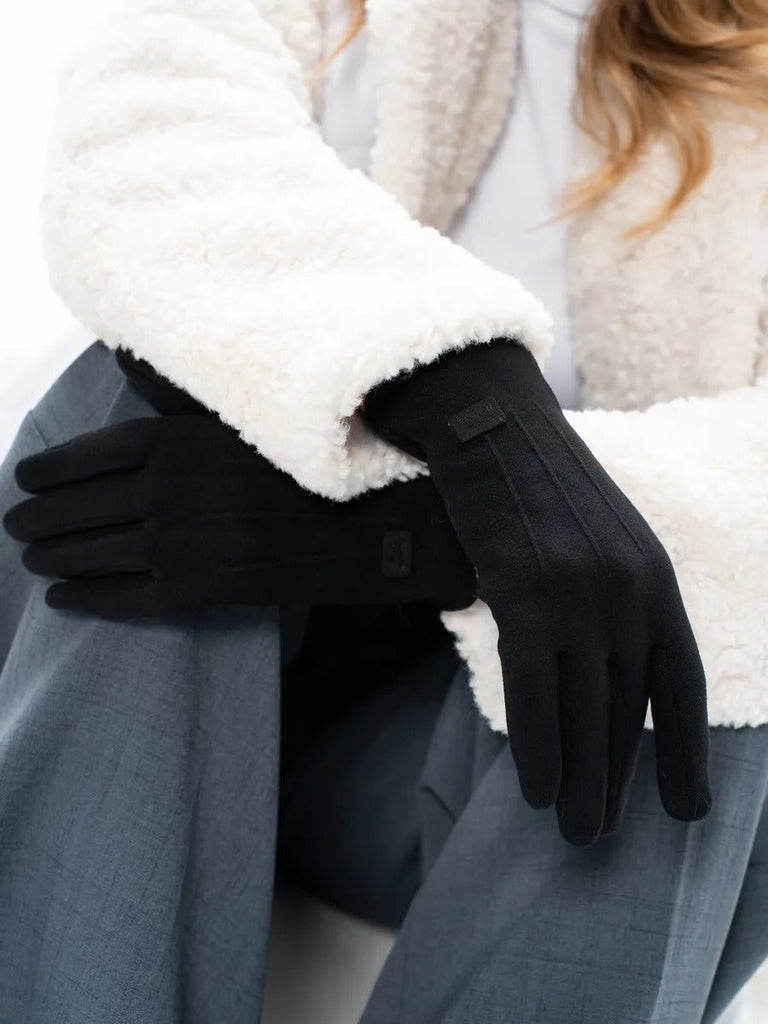 Gants hiver femme, tactiles et chauds, velours thermiques, sans fermeture, anti - froid, modèle Lina - Gants - Noir