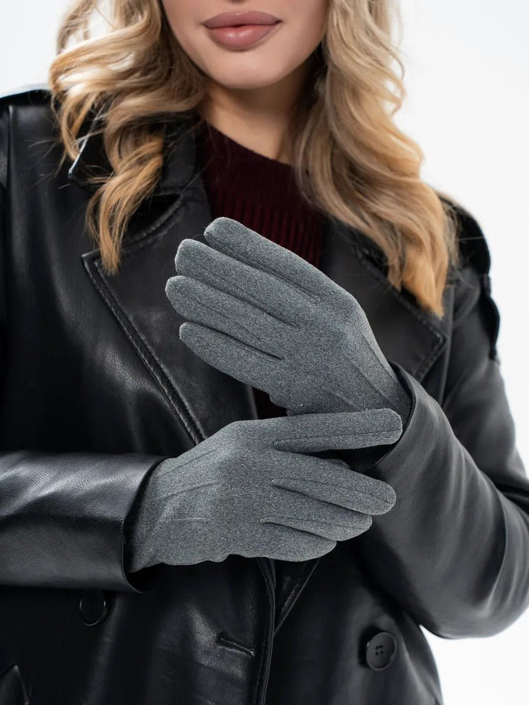 Gants hiver femme, tactiles et chauds, velours thermiques, sans fermeture, anti - froid, modèle Lina - Gants - Gris
