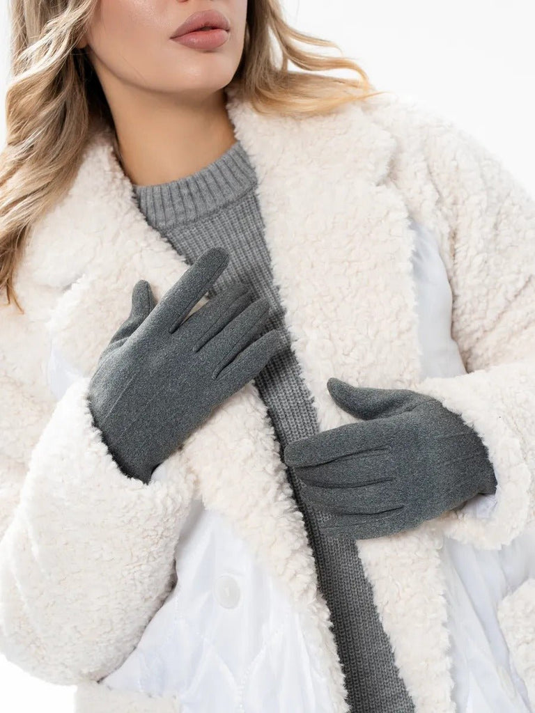 Gants hiver femme, tactiles et chauds, velours thermiques, sans fermeture, anti - froid, modèle Lina - Gants - Gris