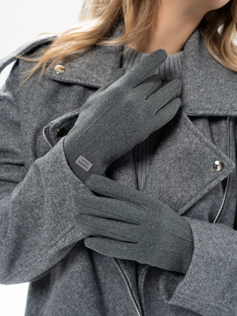 Gants hiver femme, tactiles et chauds, velours thermiques, sans fermeture, anti - froid, modèle Lina - Gants - Gris