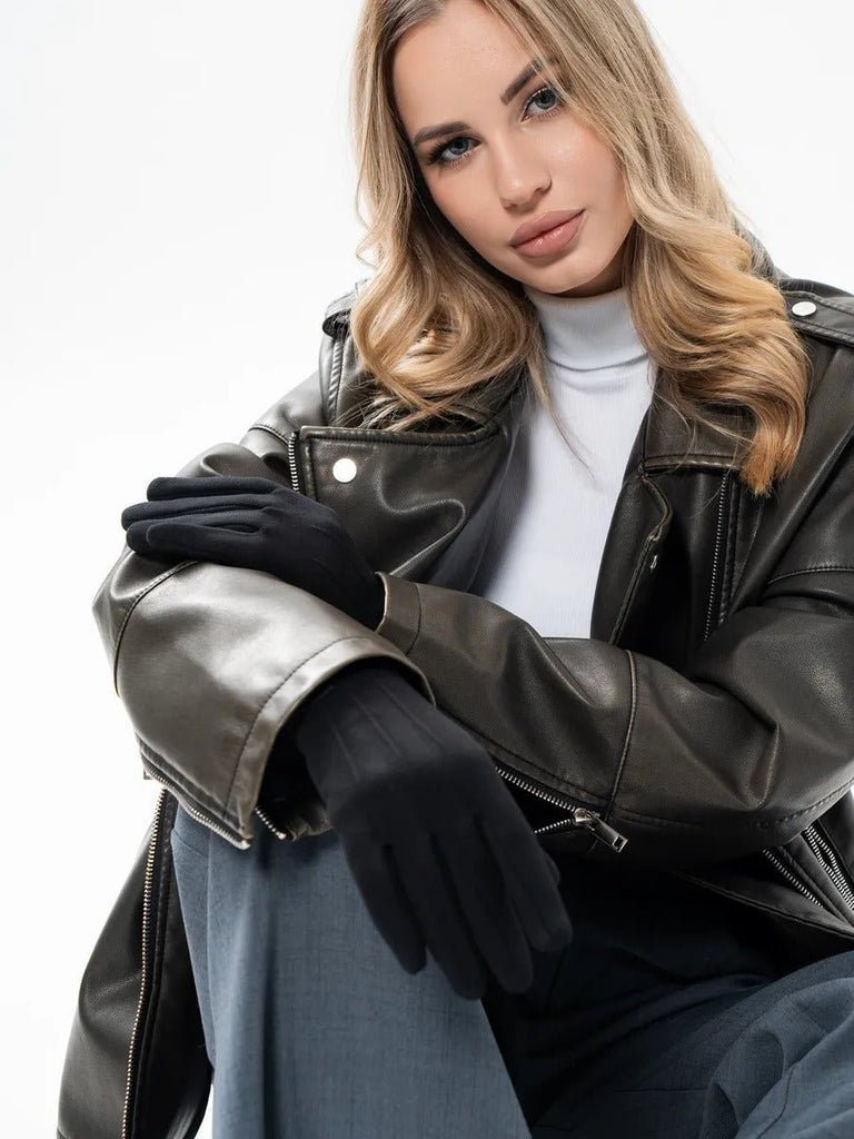 Gants hiver femme, tactiles et chauds, velours thermiques, sans fermeture, anti - froid, modèle Lina - Gants - Noir