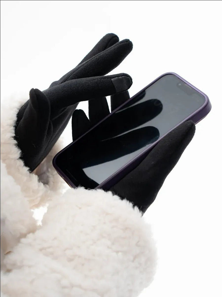 Gants hiver femme, tactiles et chauds, velours thermiques, sans fermeture, anti - froid, modèle Lina - Gants - Noir