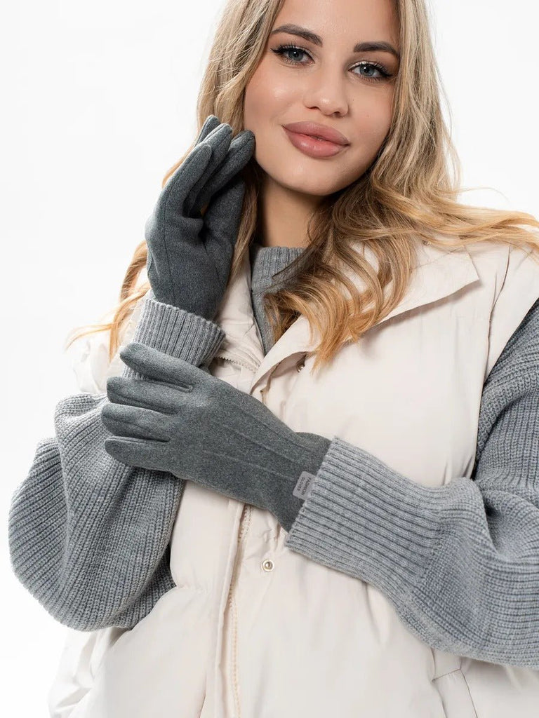 Gants hiver femme, tactiles et chauds, velours thermiques, sans fermeture, anti - froid, modèle Lina - Gants - Gris