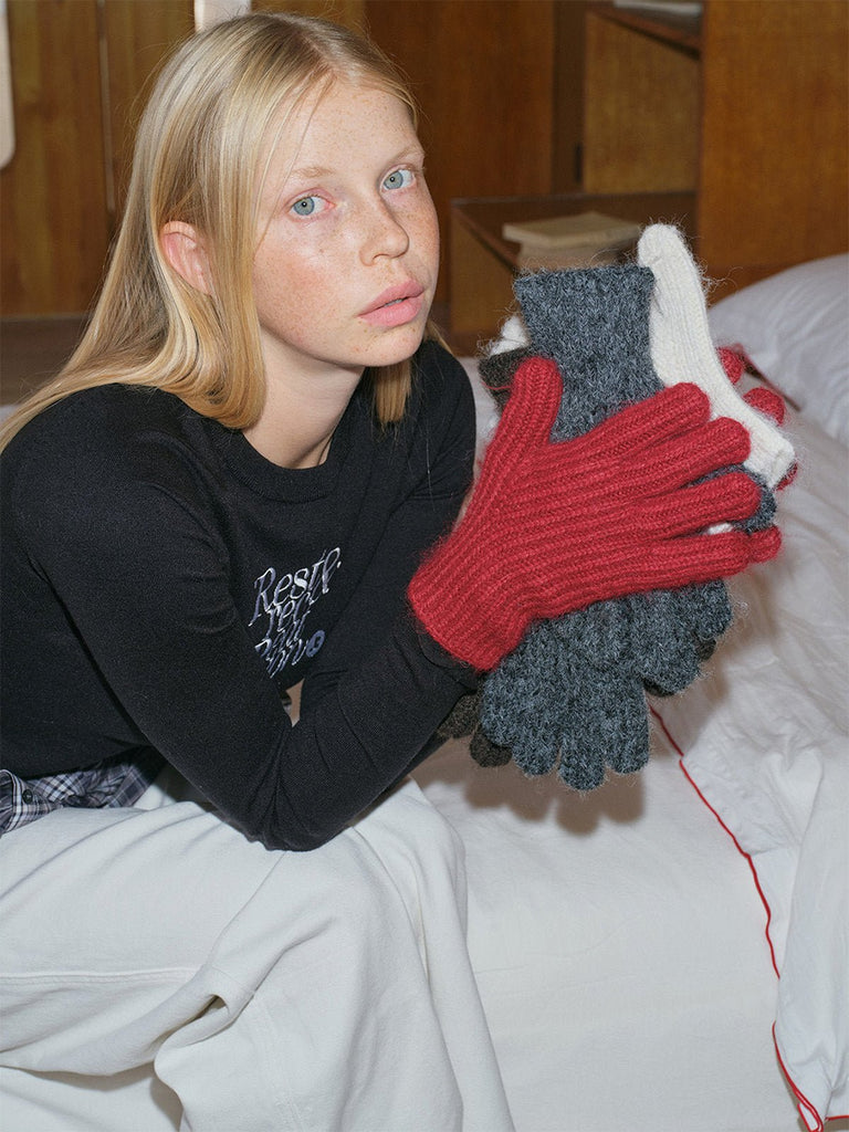 Gants hiver laine côtelée, maille épaisse tactile, douceur chaude unisexe, style casual coloré, taille unique, modèle Tyanne - Gants - Rouge