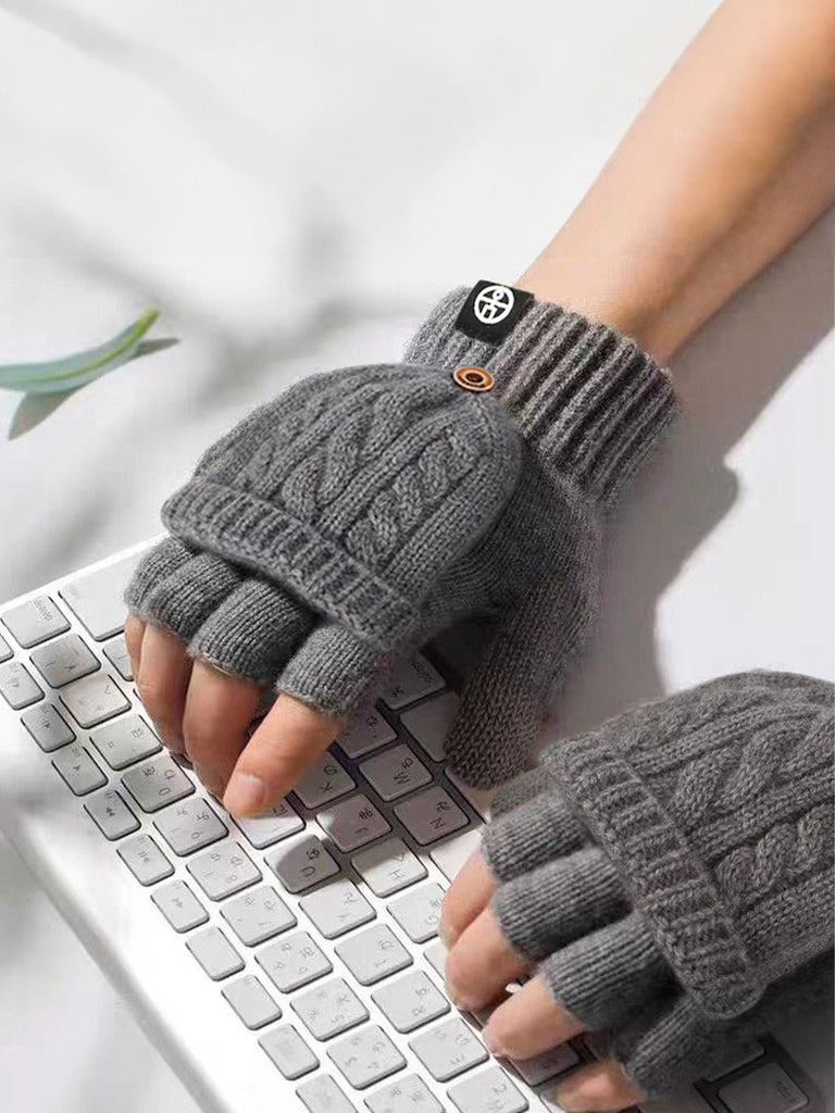 Gants hiver tricotés, modèle deux - en - un, sans doigts avec rabat, laine chaude, usage tactile, style unisexe, tricot épais, protection contre le froid, accessoire cosy, modèle Touns - Gants - Gris foncé