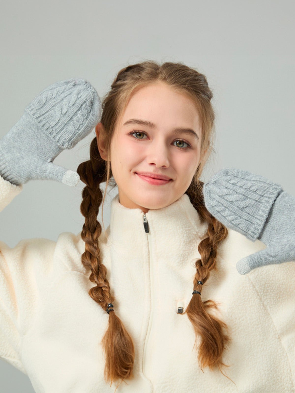 Gants hiver tricotés, modèle deux - en - un, sans doigts avec rabat, laine chaude, usage tactile, style unisexe, tricot épais, protection contre le froid, accessoire cosy, modèle Touns - Gants - Gris