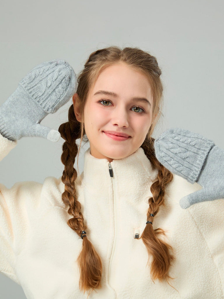 Gants hiver tricotés, modèle deux - en - un, sans doigts avec rabat, laine chaude, usage tactile, style unisexe, tricot épais, protection contre le froid, accessoire cosy, modèle Touns - Gants - Gris