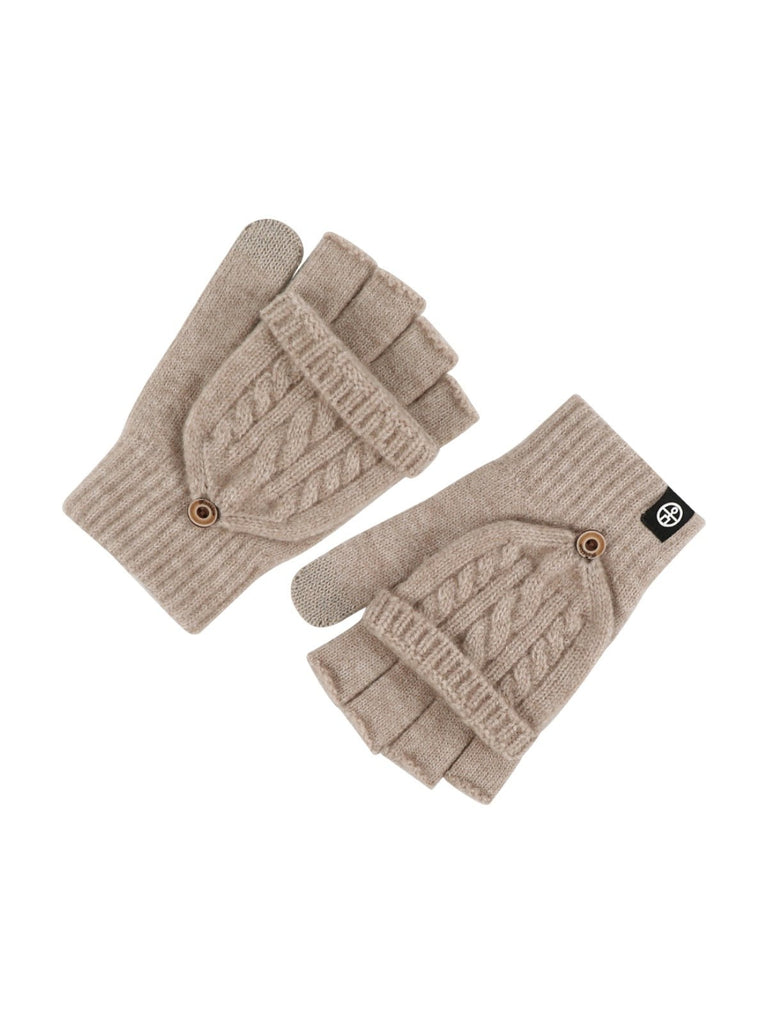 Gants hiver tricotés, modèle deux - en - un, sans doigts avec rabat, laine chaude, usage tactile, style unisexe, tricot épais, protection contre le froid, accessoire cosy, modèle Touns - Gants - Beige