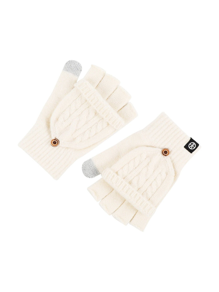 Gants hiver tricotés, modèle deux - en - un, sans doigts avec rabat, laine chaude, usage tactile, style unisexe, tricot épais, protection contre le froid, accessoire cosy, modèle Touns - Gants - Blanc