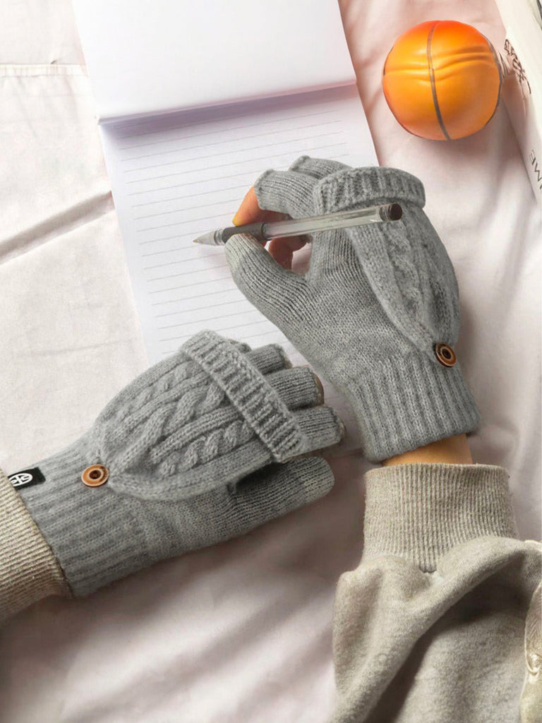 Gants hiver tricotés, modèle deux - en - un, sans doigts avec rabat, laine chaude, usage tactile, style unisexe, tricot épais, protection contre le froid, accessoire cosy, modèle Touns - Gants - Gris