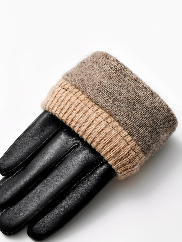 Gants homme hiver cuir véritable, intérieur laine chaude, style habillé chic, touche tactile smartphone, fermeture bouton pression, modèle Marcel - Gants - Noir M