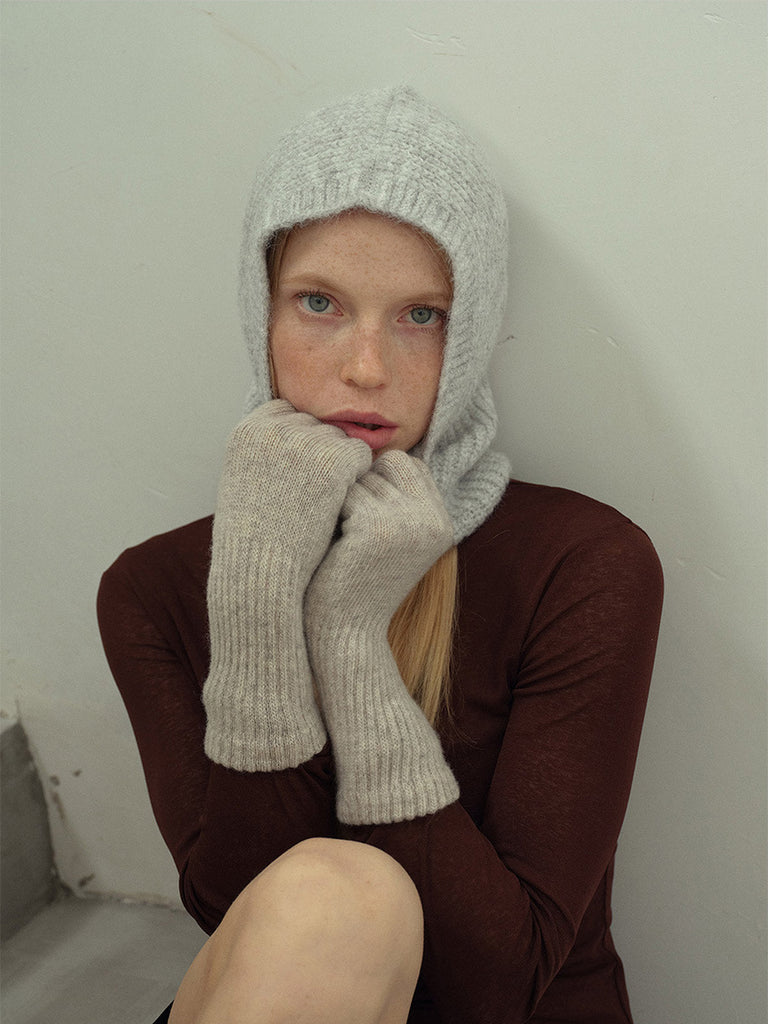 Gants longs laine, gants d'hiver doux, gants femme maille côtelée, gants tricotés chauds, gants confortables touché cachemire, modèle Vélie - Écharpe - Taupe