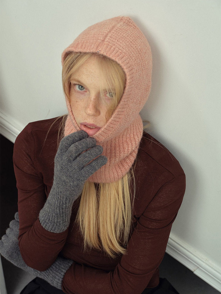 Gants longs laine, gants d'hiver doux, gants femme maille côtelée, gants tricotés chauds, gants confortables touché cachemire, modèle Vélie - Écharpe - Gris foncé