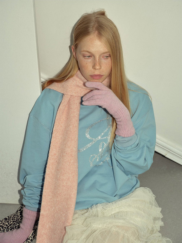 Gants longs laine, gants d'hiver doux, gants femme maille côtelée, gants tricotés chauds, gants confortables touché cachemire, modèle Vélie - Écharpe - Rose clair