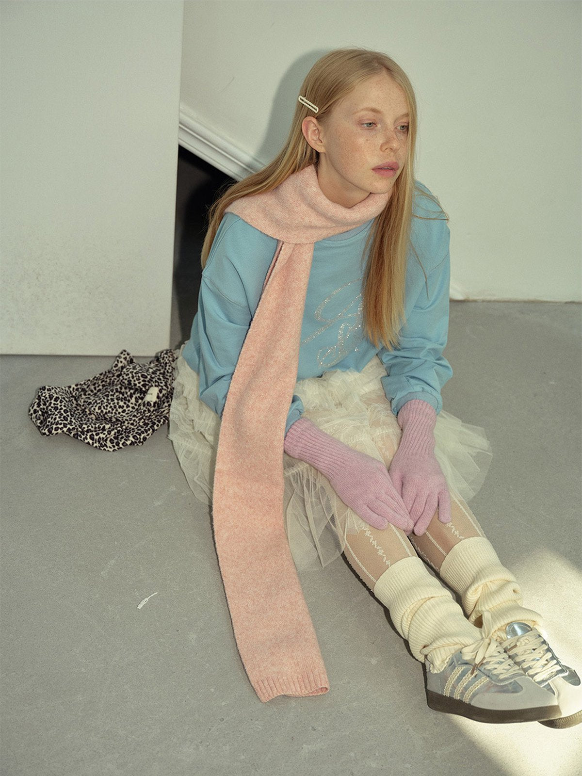 Gants longs laine, gants d'hiver doux, gants femme maille côtelée, gants tricotés chauds, gants confortables touché cachemire, modèle Vélie - Écharpe - Rose clair