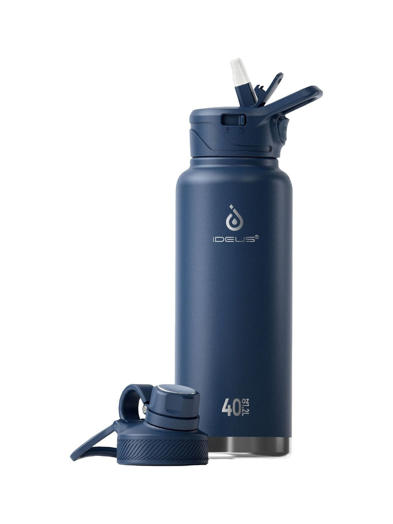 Gourde isotherme gamme IDEUS 1180ml, acier inoxydable 304, double paroi, étanche, avec paille, pour sport, voyage, bureau, extérieur, modèle Ermios - Gourde et Thermos - Bleu nuit