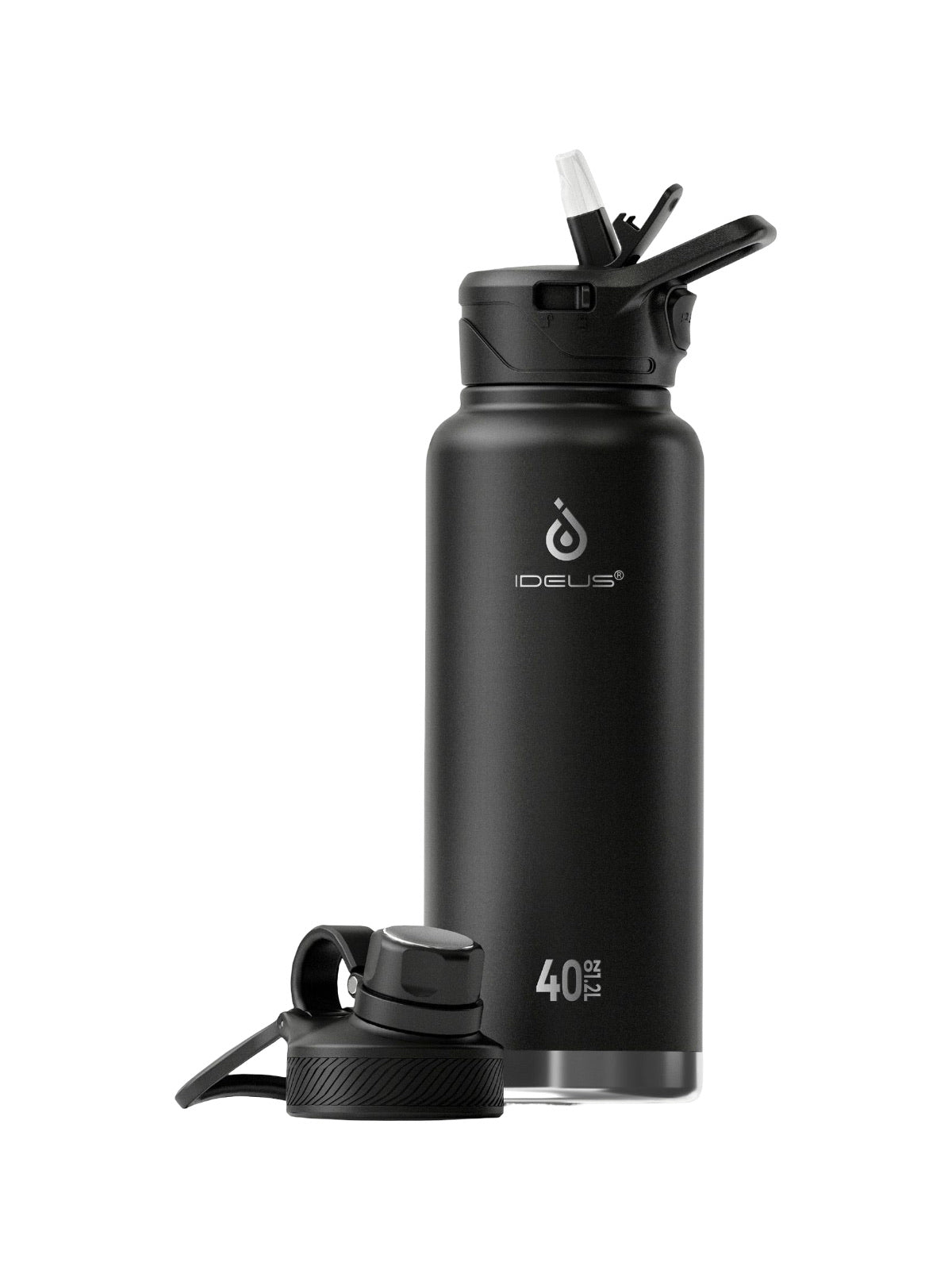 Gourde isotherme gamme IDEUS 1180ml, acier inoxydable 304, double paroi, étanche, avec paille, pour sport, voyage, bureau, extérieur, modèle Ermios - Gourde et Thermos - Noir