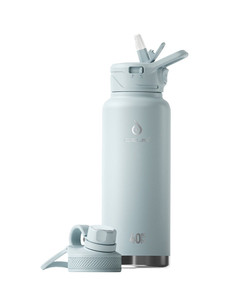 Gourde isotherme gamme IDEUS 1180ml, acier inoxydable 304, double paroi, étanche, avec paille, pour sport, voyage, bureau, extérieur, modèle Ermios - Gourde et Thermos - Bleu grisé