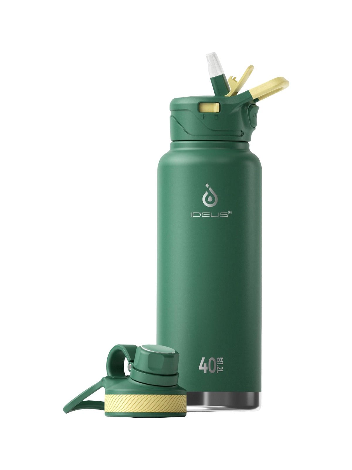 Gourde isotherme gamme IDEUS 1180ml, acier inoxydable 304, double paroi, étanche, avec paille, pour sport, voyage, bureau, extérieur, modèle Ermios - Gourde et Thermos - Vert