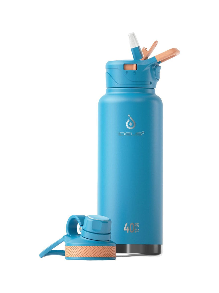 Gourde isotherme gamme IDEUS 1180ml, acier inoxydable 304, double paroi, étanche, avec paille, pour sport, voyage, bureau, extérieur, modèle Ermios - Gourde et Thermos - Bleu clair