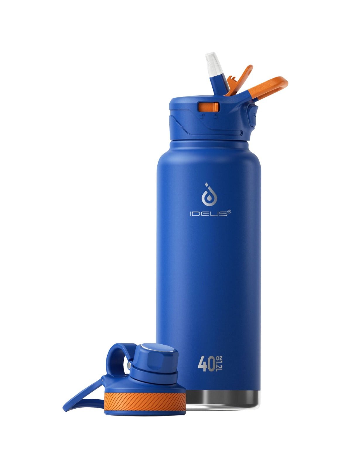 Gourde isotherme gamme IDEUS 1180ml, acier inoxydable 304, double paroi, étanche, avec paille, pour sport, voyage, bureau, extérieur, modèle Ermios - Gourde et Thermos - Bleu