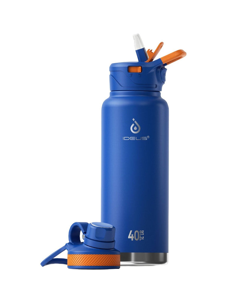 Gourde isotherme gamme IDEUS 1180ml, acier inoxydable 304, double paroi, étanche, avec paille, pour sport, voyage, bureau, extérieur, modèle Ermios - Gourde et Thermos - Bleu