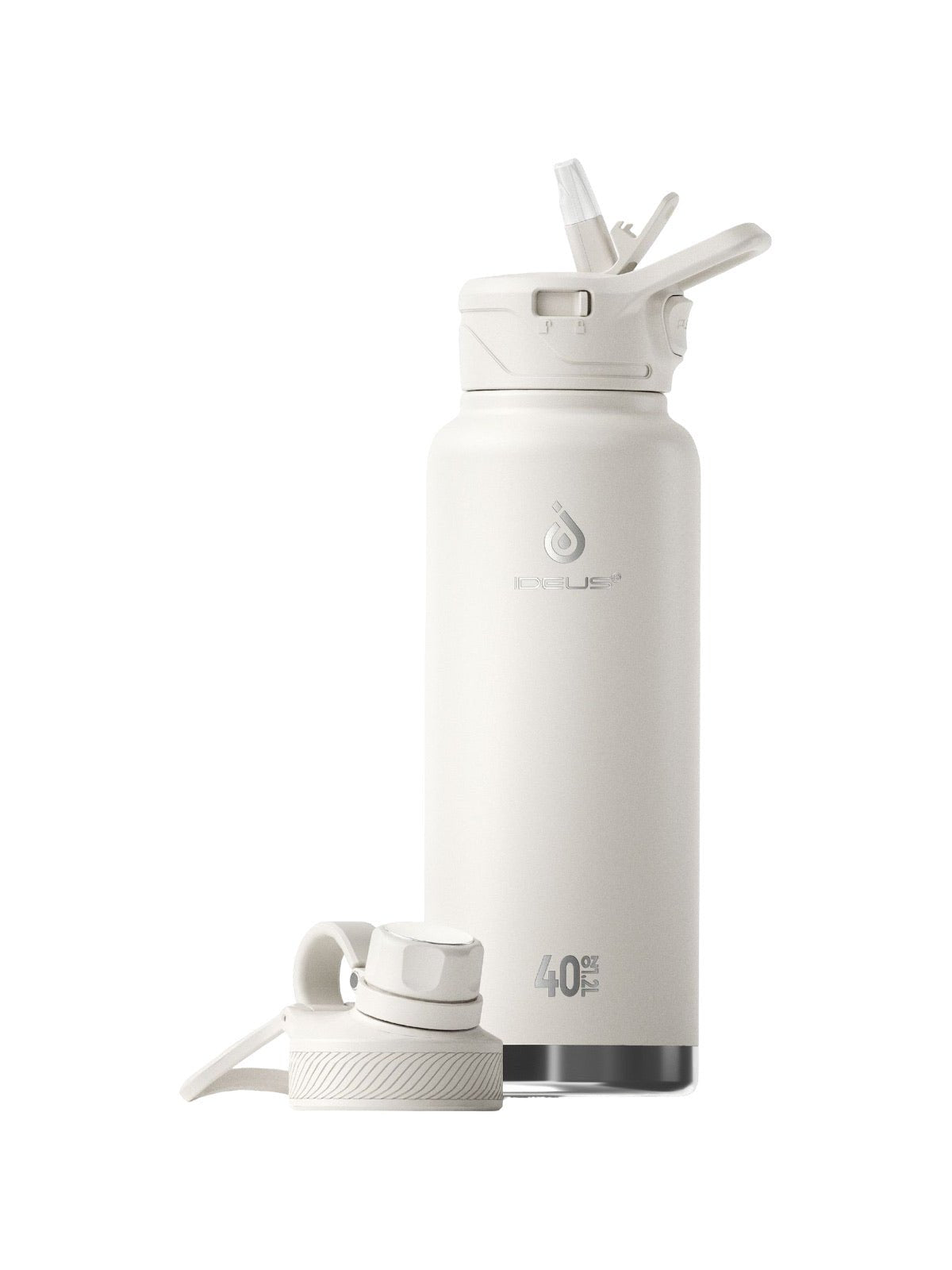 Gourde isotherme gamme IDEUS 1180ml, acier inoxydable 304, double paroi, étanche, avec paille, pour sport, voyage, bureau, extérieur, modèle Ermios - Gourde et Thermos - Blanc