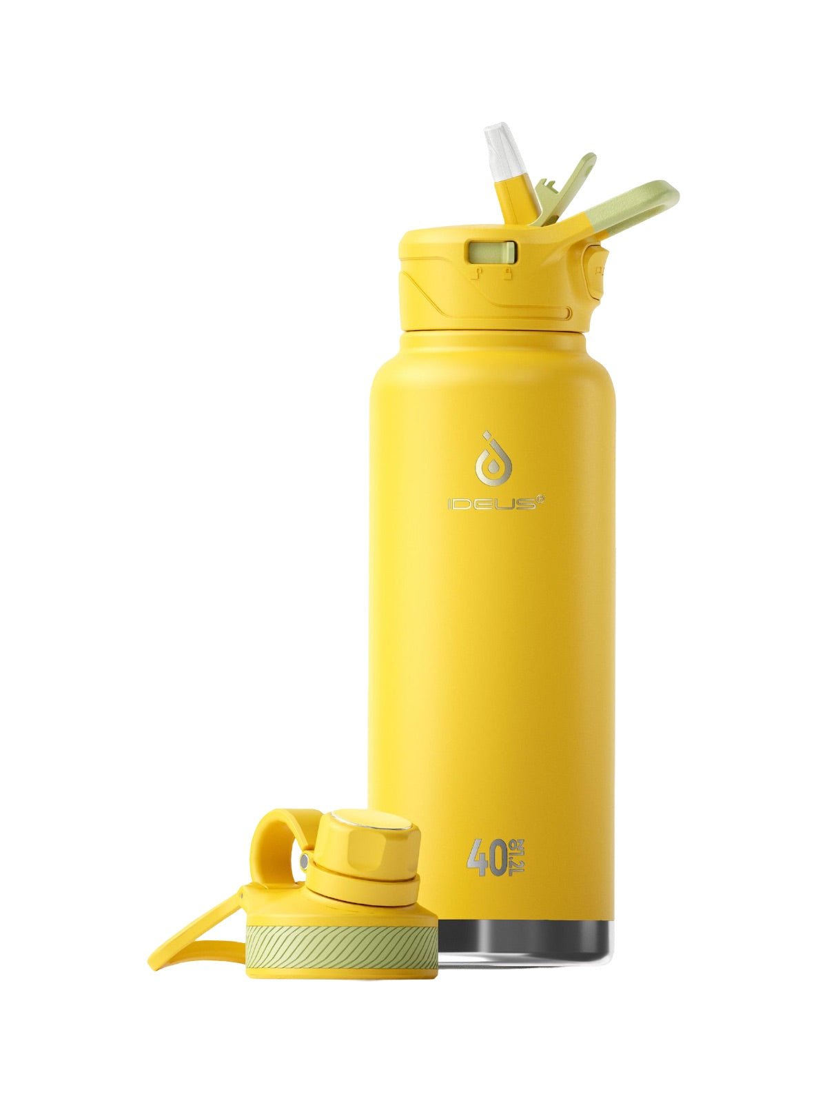 Gourde isotherme gamme IDEUS 1180ml, acier inoxydable 304, double paroi, étanche, avec paille, pour sport, voyage, bureau, extérieur, modèle Ermios - Gourde et Thermos - Jaune