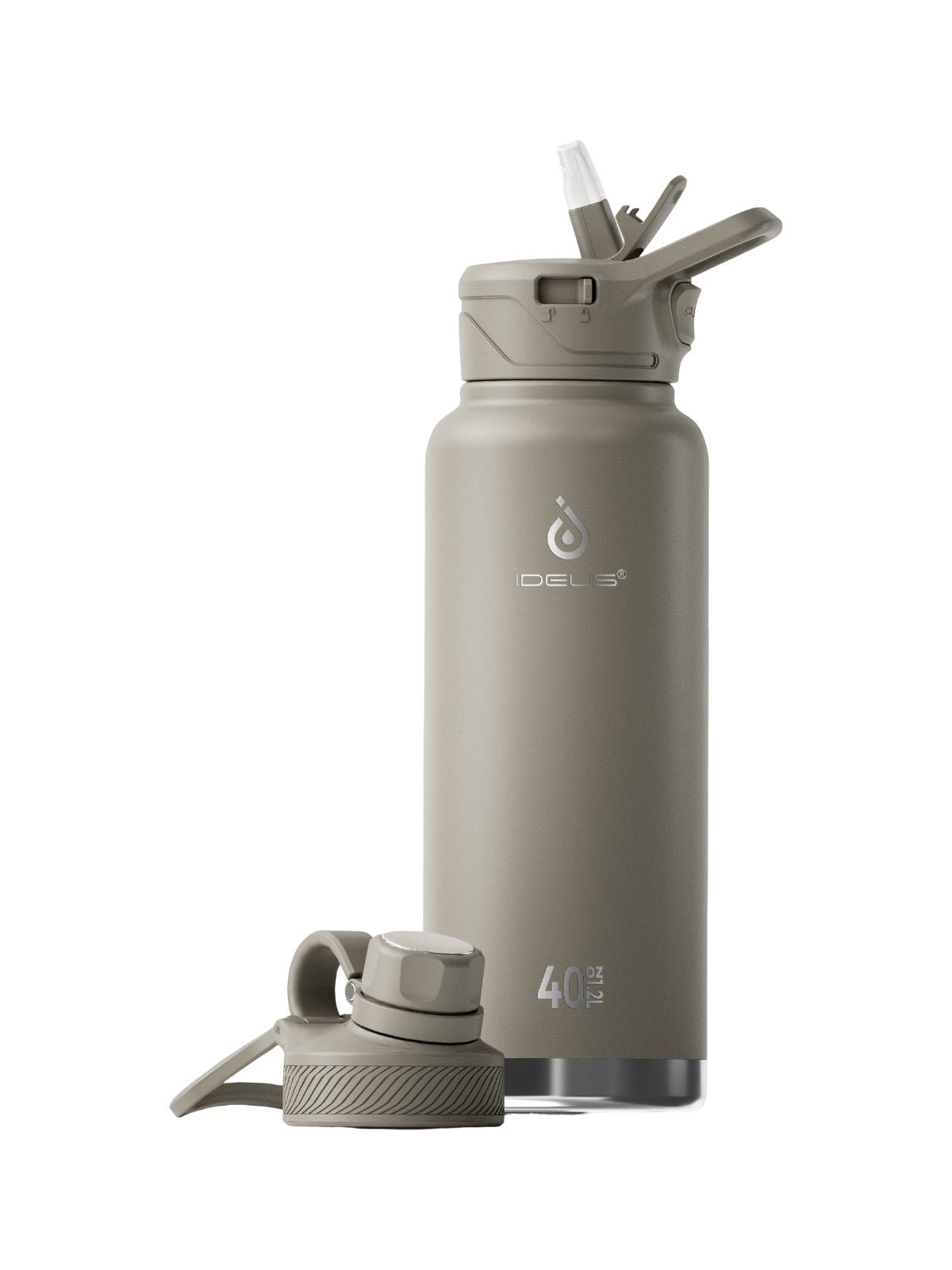 Gourde isotherme gamme IDEUS 1180ml, acier inoxydable 304, double paroi, étanche, avec paille, pour sport, voyage, bureau, extérieur, modèle Ermios - Gourde et Thermos - Gris