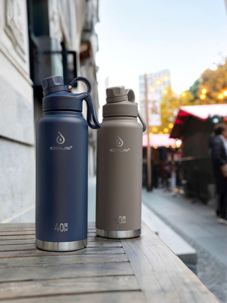 Gourde isotherme gamme IDEUS 1180ml, acier inoxydable 304, double paroi, étanche, avec paille, pour sport, voyage, bureau, extérieur, modèle Ermios - Gourde et Thermos - Noir