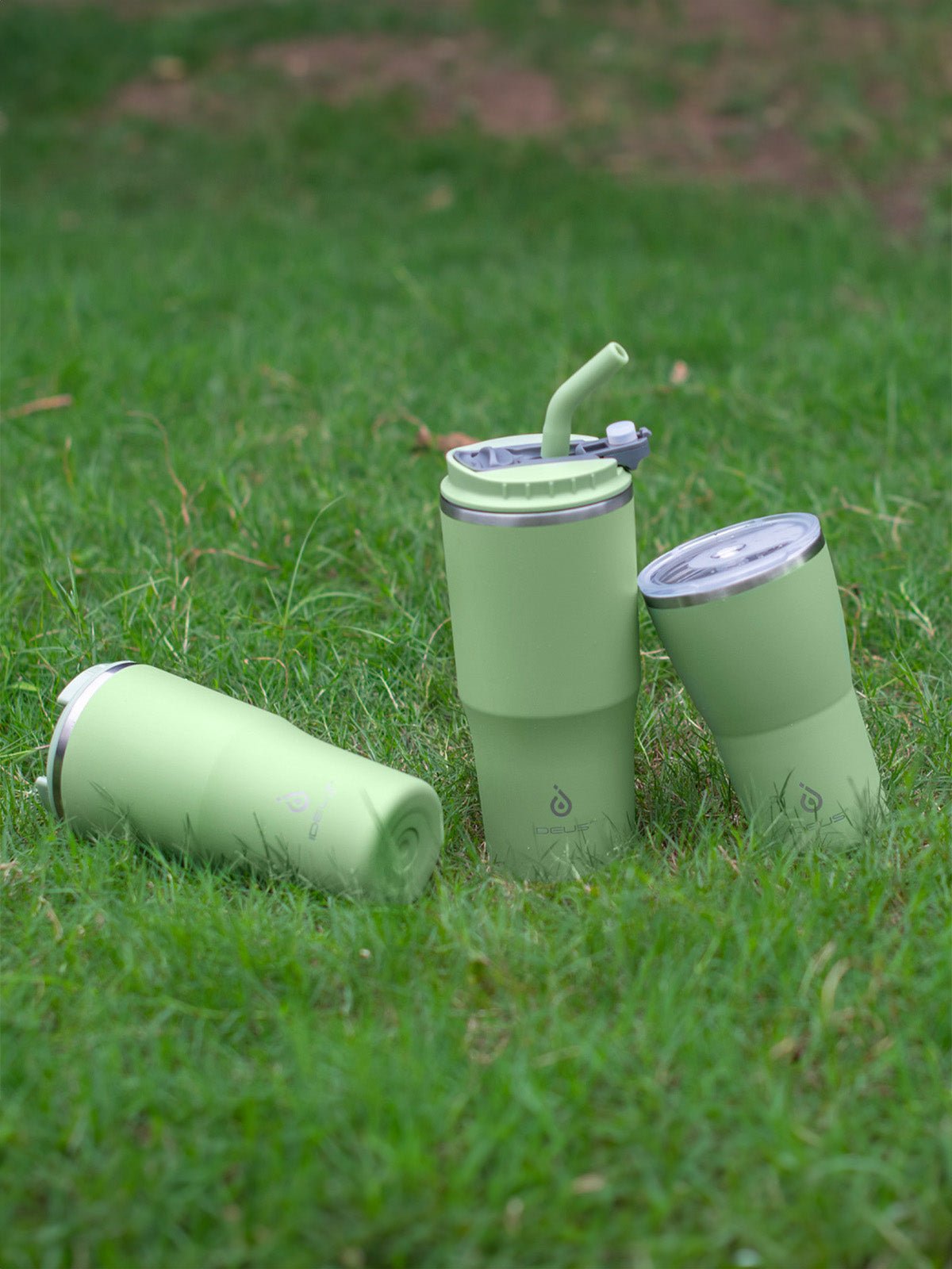 Gourde isotherme, gamme IDEUS, double couvercle, paille en inox, acier inoxydable 304, revêtement poudre, étanche, conserve chaud 12h, froid 6h, 532ml, large ouverture, nettoyage facile, sans BPA, modèle Spark - Gourde et Thermos - Vert