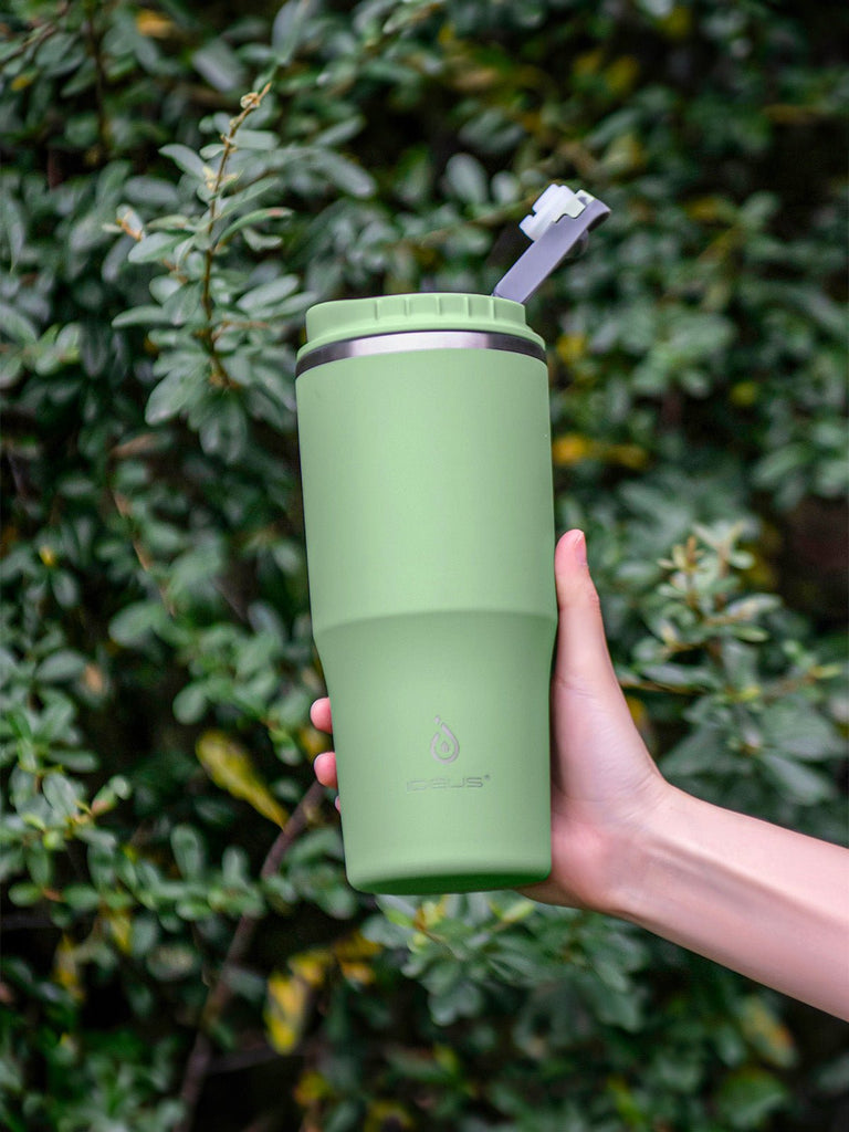 Gourde isotherme, gamme IDEUS, double couvercle, paille en inox, acier inoxydable 304, revêtement poudre, étanche, conserve chaud 12h, froid 6h, 532ml, large ouverture, nettoyage facile, sans BPA, modèle Spark - Gourde et Thermos - Vert