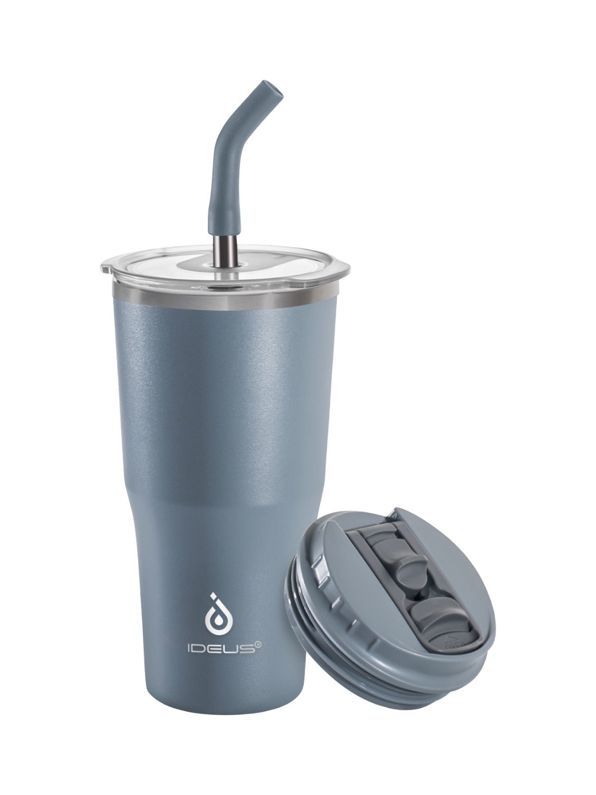 Gourde isotherme, gamme IDEUS, double couvercle, paille en inox, acier inoxydable 304, revêtement poudre, étanche, conserve chaud 12h, froid 6h, 532ml, large ouverture, nettoyage facile, sans BPA, modèle Spark - Gourde et Thermos - Gris