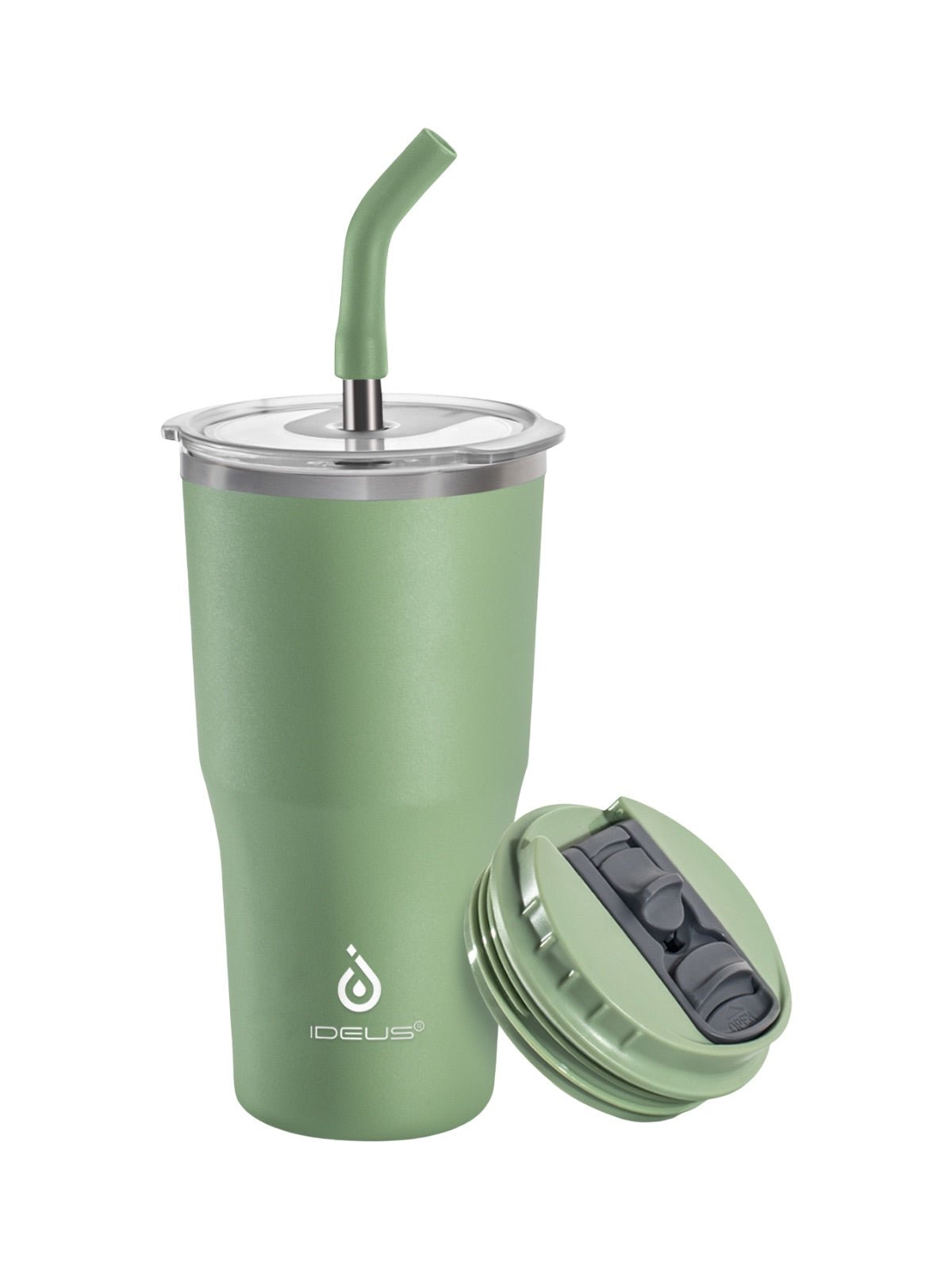 Gourde isotherme, gamme IDEUS, double couvercle, paille en inox, acier inoxydable 304, revêtement poudre, étanche, conserve chaud 12h, froid 6h, 532ml, large ouverture, nettoyage facile, sans BPA, modèle Spark - Gourde et Thermos - Vert