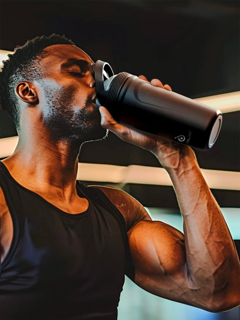 Gourde shaker sport isotherme, gamme IDEUS, bouteille inox 304, double paroi, mélangeur intégré, 709ml, étanche, sans BPA, maintien chaud 6h, froid 12h, modèle Euphron - Gourde et Thermos - Noir