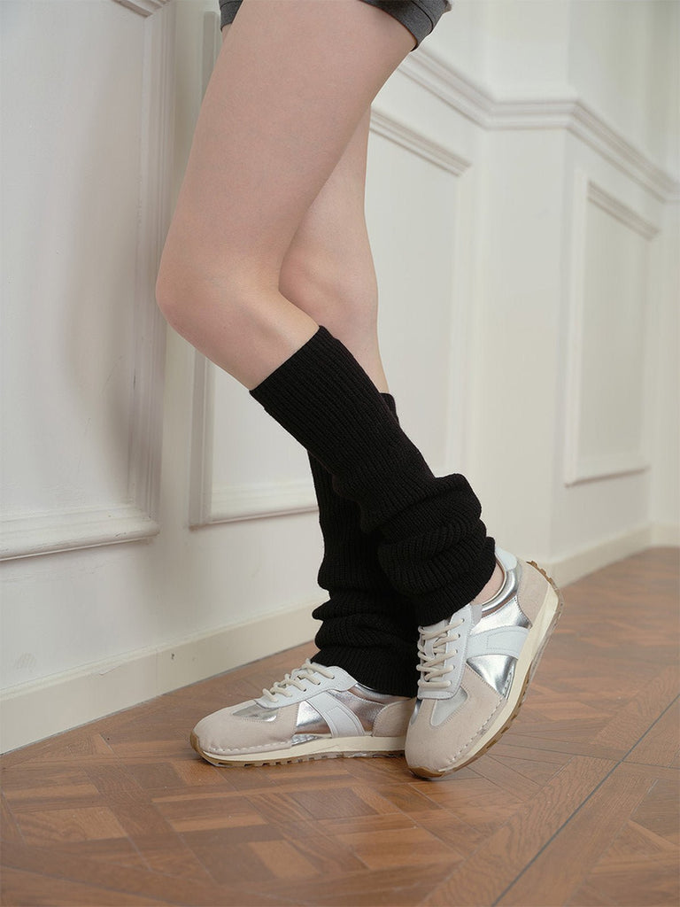 Guêtres femme, chaussettes hautes tricotées, accessoires jambes hiver, maille chaude douce, yoga danse streetwear, modèle Komine - Guêtre - Noir