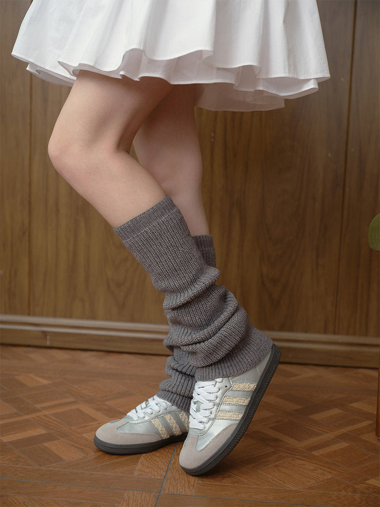 Guêtres femme, chaussettes hautes tricotées, accessoires jambes hiver, maille chaude douce, yoga danse streetwear, modèle Komine - Guêtre - Gris