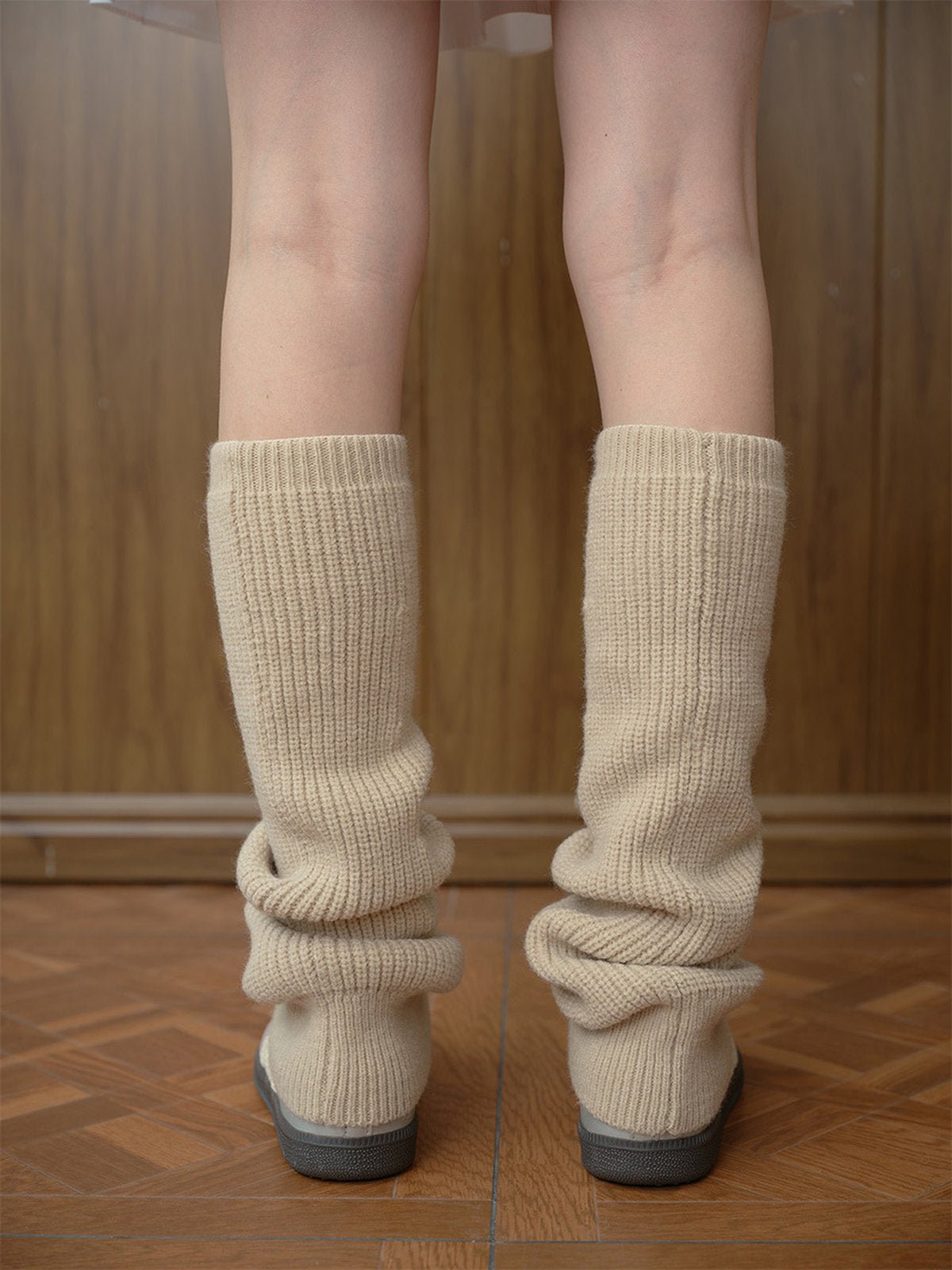 Guêtres femme, chaussettes hautes tricotées, accessoires jambes hiver, maille chaude douce, yoga danse streetwear, modèle Komine - Guêtre - Beige