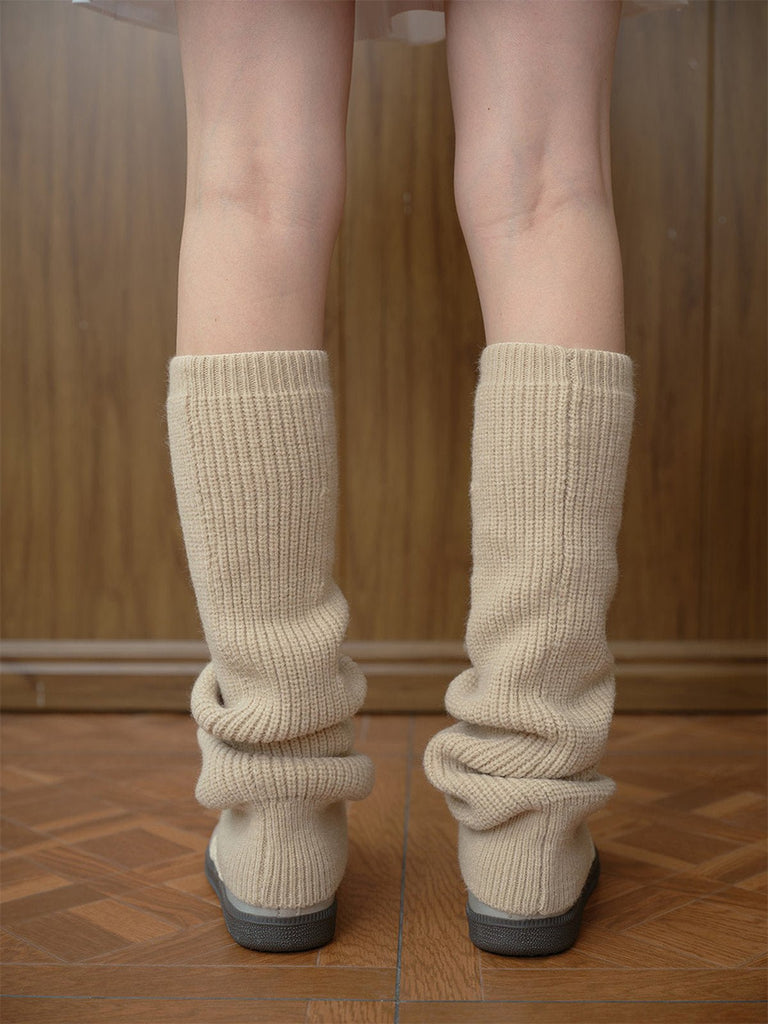 Guêtres femme, chaussettes hautes tricotées, accessoires jambes hiver, maille chaude douce, yoga danse streetwear, modèle Komine - Guêtre - Beige