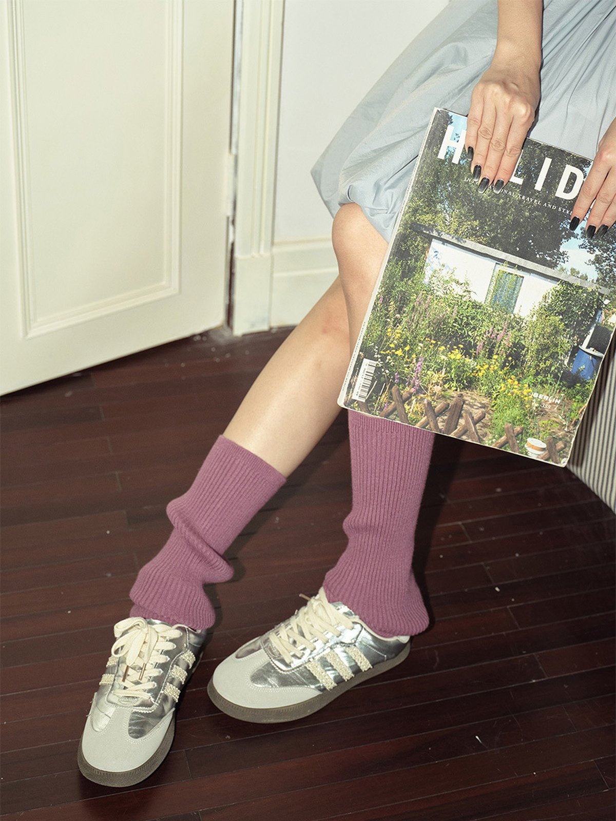 Guêtres femme, guêtres tricot, hautes, chaussettes sans pied, accessoires automne hiver, guêtres chaudes et colorées, modèle Wunzy - Guêtre - Violet