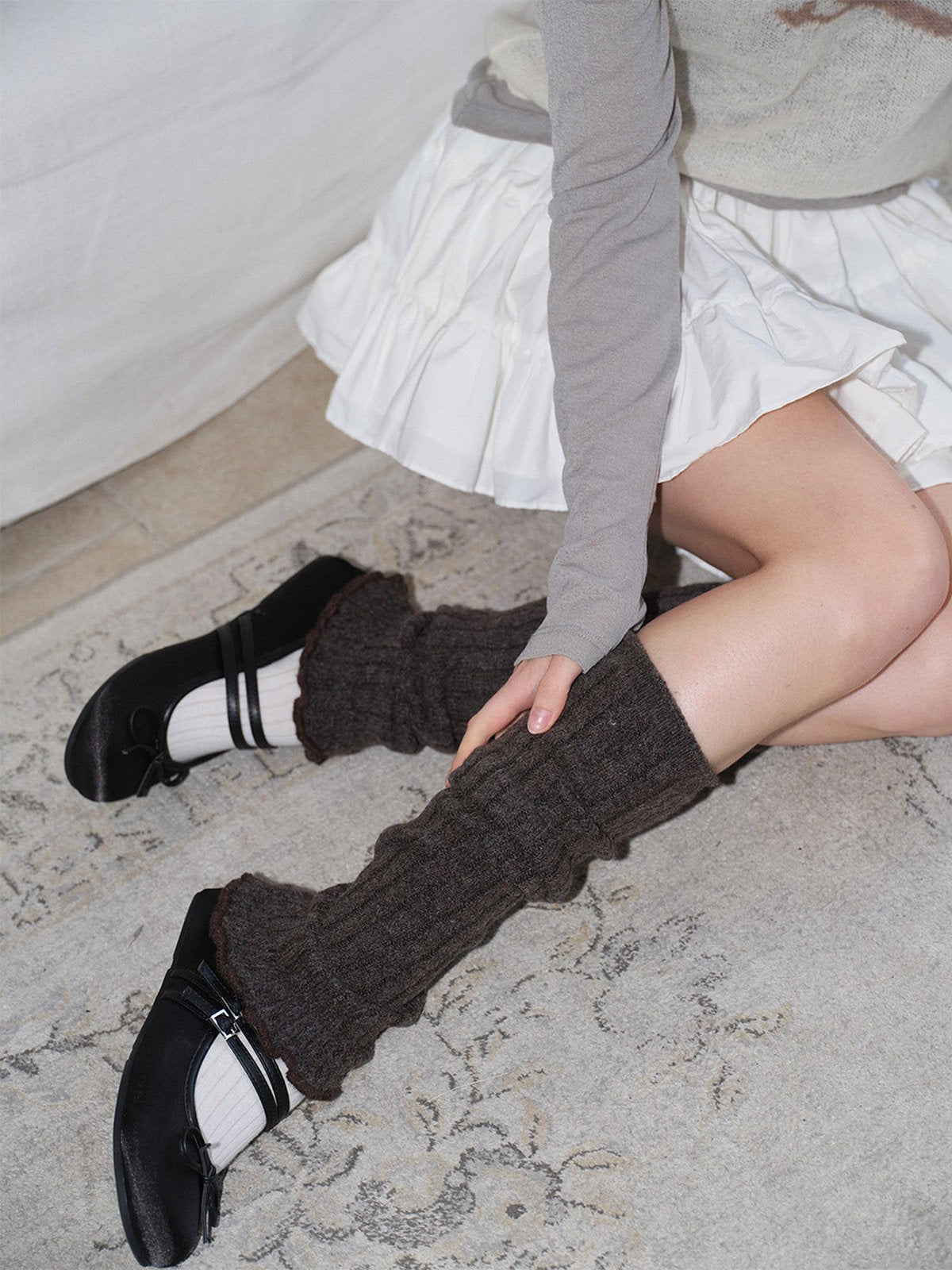 Guêtres laine mélangée, jambières maille douce, accessoires hiver femme, chaussettes longues chaudes, style danseuse confortable, modèle Penzie - Guêtre - Café