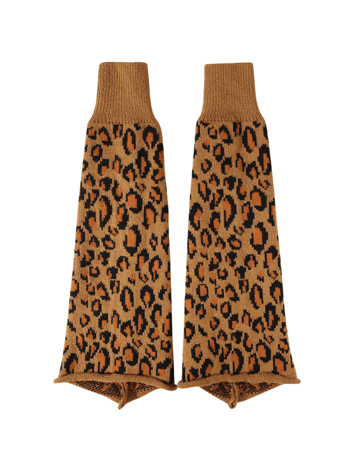 Guêtres léopard hiver, longues tricot, guêtres chaudes femme, fantaisie et tendance à la mode, modèle Fadèze - Guêtre - Camel